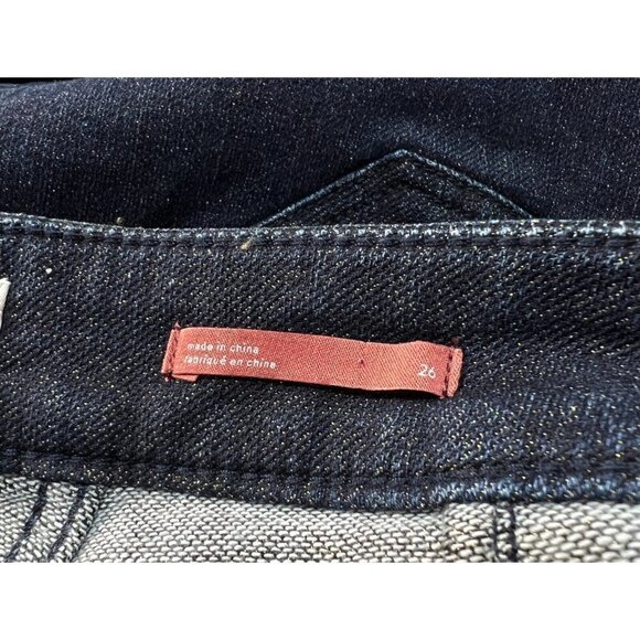 Pilcro Anthropologie Sz 26 High Rise Dark Blue Denim Gold Shimmer Legging Jeans - Picture 9 of 12